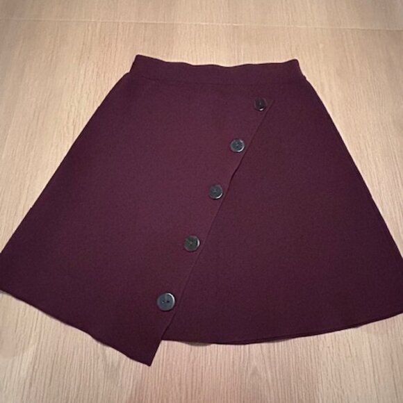 Sandro - Autumn Berkeley Fiji Asymmetric Button Skirt In Bordeaux - Picture 8 of 9